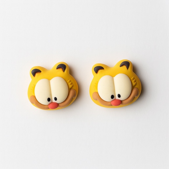 Cute Cartoon Cat Face Stud Earrings – Playful Yellow Epoxy Design - Picture 1 of 2